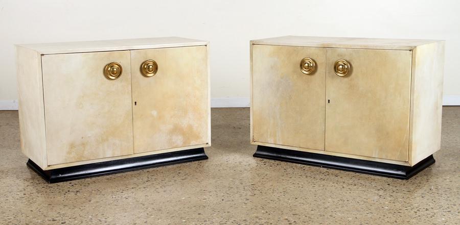 PAIR MID CENTURY MODER PARCHMENT COVERED CABINETS (1 of 7)