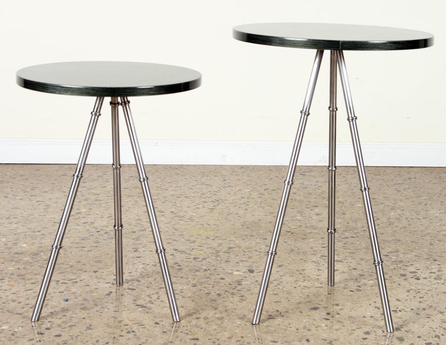 PAIR BAMBOO STYLE POLISHED CHROME DRINKS TABLES (1 of 5)