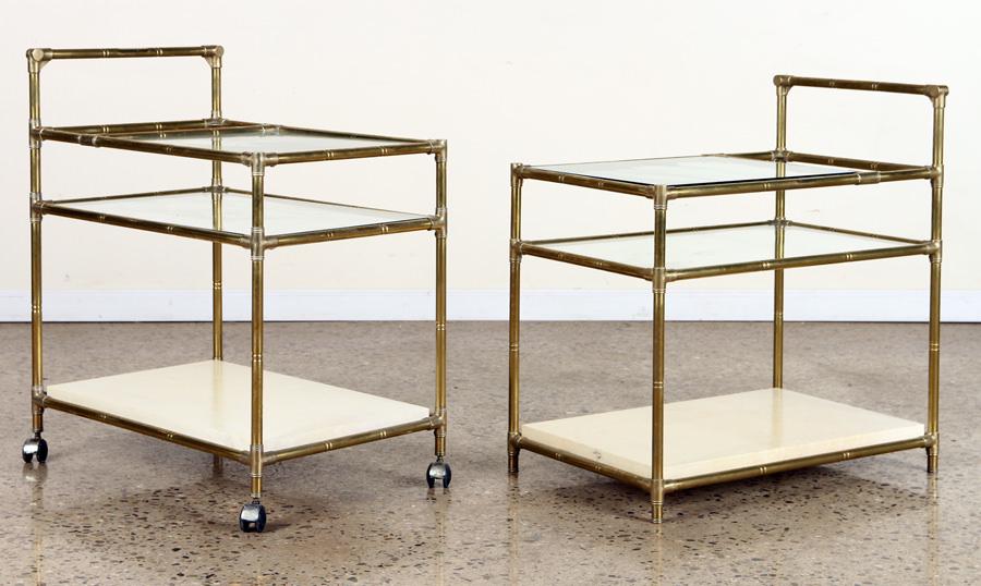 PAIR BRASS GLASS BAMBOO FORM BAR CARTS C.1970 (1 of 6)