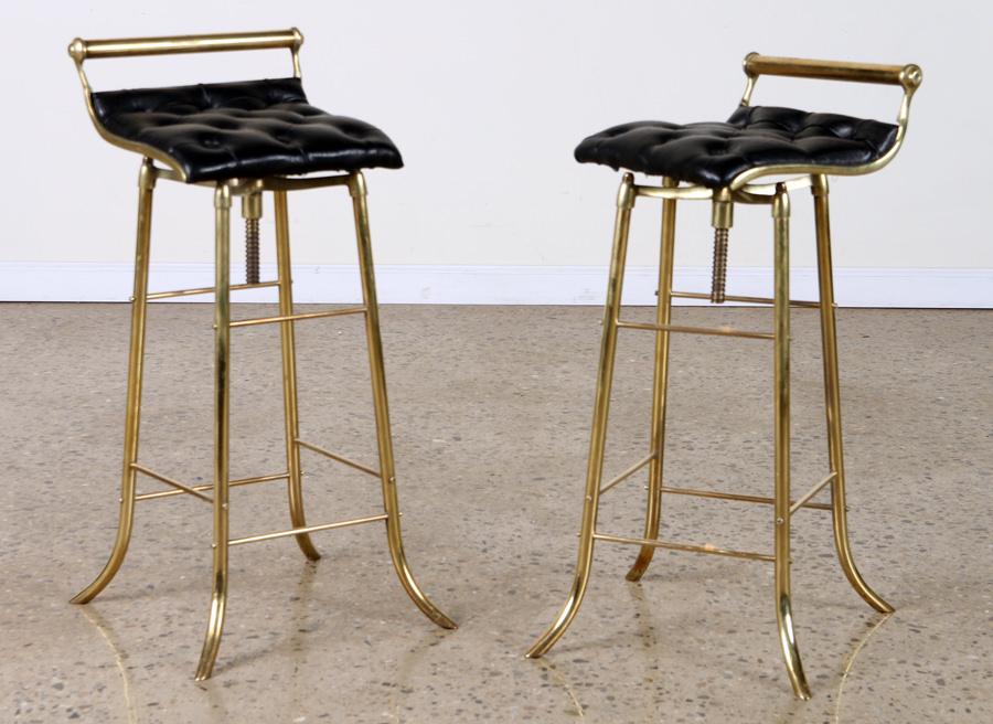 PAIR BRONZE AND LEATHER BAR STOOLS CIRCA 1950 (1 of 6)
