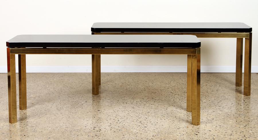 PAIR FRENCH WOOD AND BRASS CONSOLE TABLES C.1980 (1 of 6)