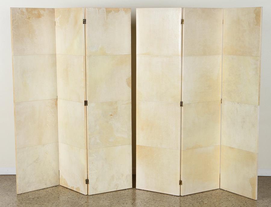 PAIR PARCHMENT COVERED SCREENS OR ROOM DIVIDERS (1 of 5)