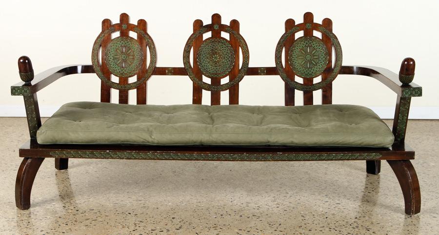 CARVED WOOD BENCH INCISED DETAILS AZTECS C.1940 (1 of 7)