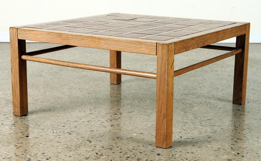 ITALIAN OAK COFFEE TABLE INSET CERAMIC C.1955 (1 of 5)