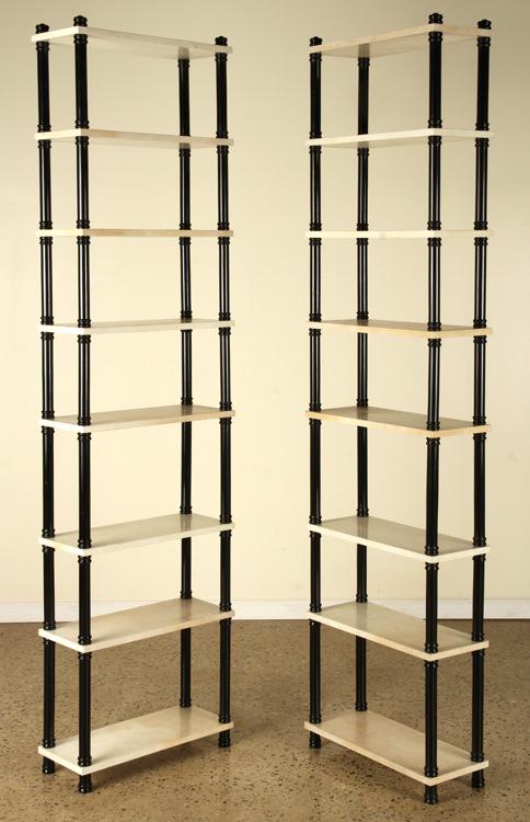 PAIR UNUSUAL EBONIZED PARCHMENT ETEGERES 1960 (1 of 6)