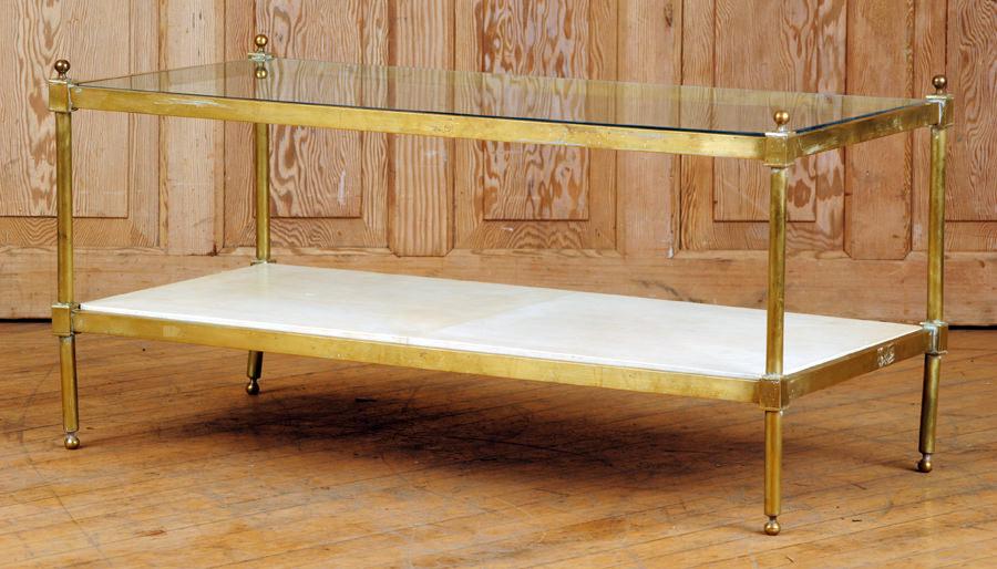 BRASS AND GLASS COFFEE TABLE C.1970 (1 of 4)