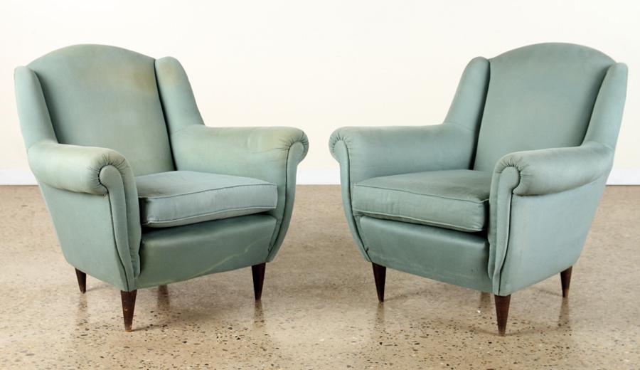 PAIR ITALIAN UPHOLSTERED BERGERE CHAIRS C.1950 (1 of 6)