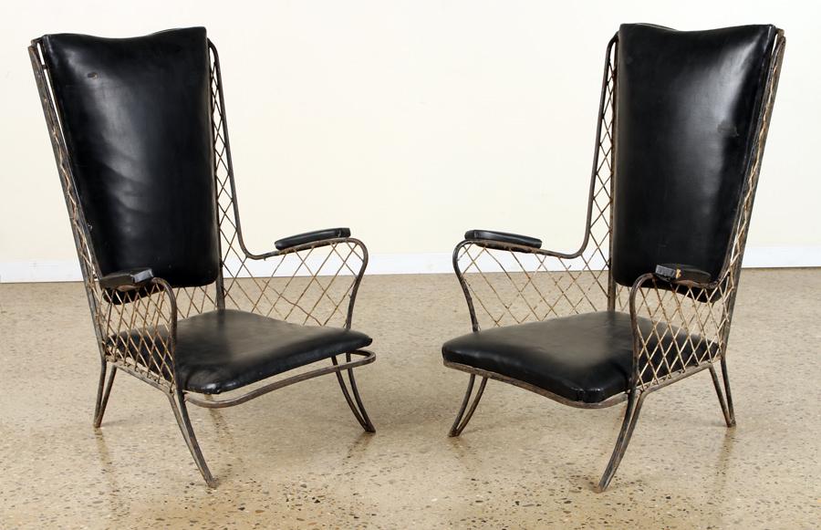 PAIR LOW SLUNG JEAN ROYERE STYLE IRON CHAIRS 1950 (1 of 6)