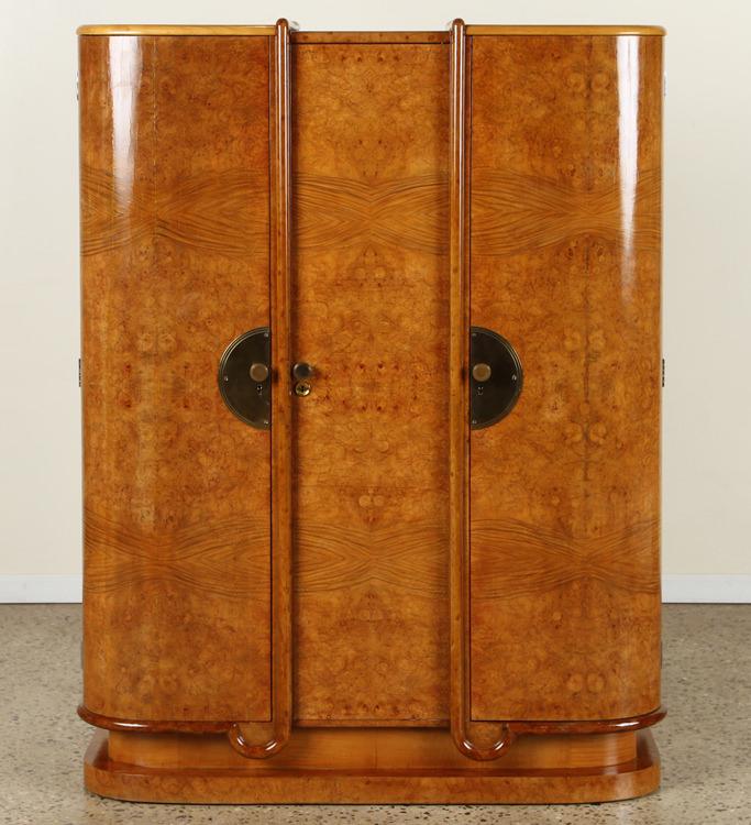 ENGLISH ART DECO MAHOGANY BURL WALNUT CABINET (1 of 7)