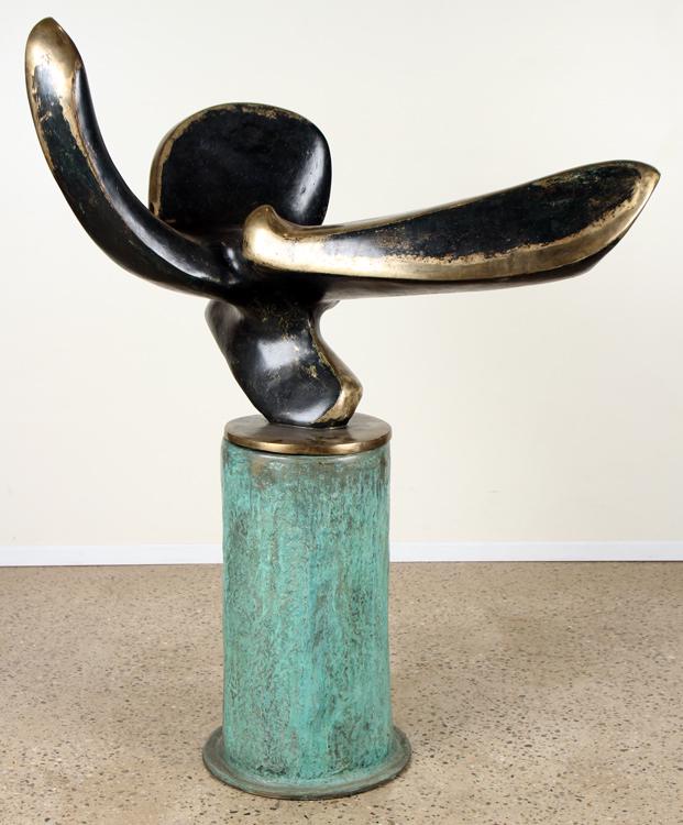 ABSTRACT BRONZE SCULPTURE ON IRON PEDESTAL (1 of 9)