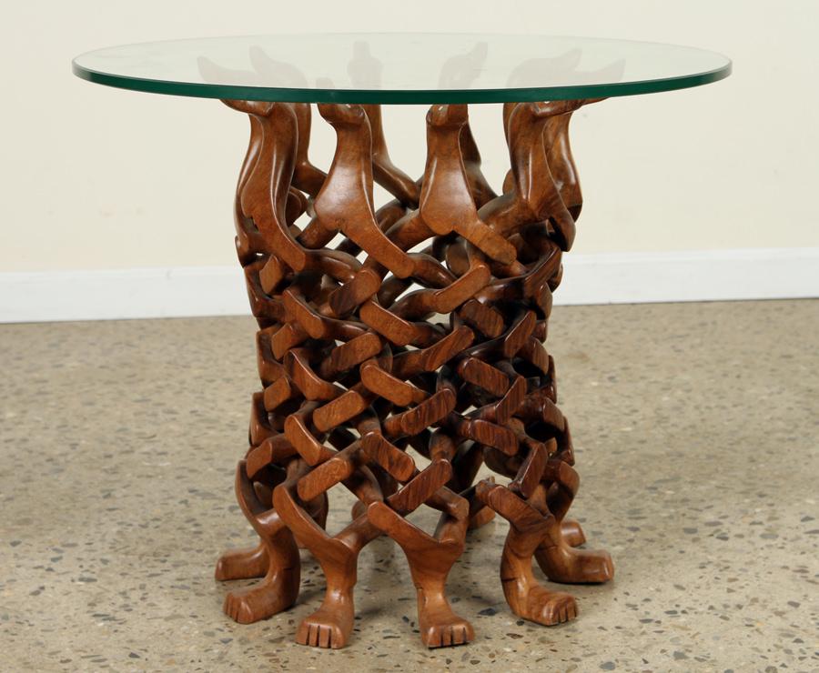 CARVED WALNUT OCCASIONAL TABLE DOG HEAD SUPPORTS (1 of 6)