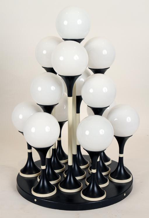 ATOMIC STYLE METAL GLASS TABLE TOP LAMP C.1980 (1 of 4)