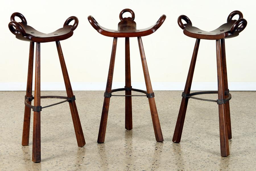 SET 3 ITALIAN MAHOGANY AND IRON BAR STOOLS C.1910 (1 of 6)