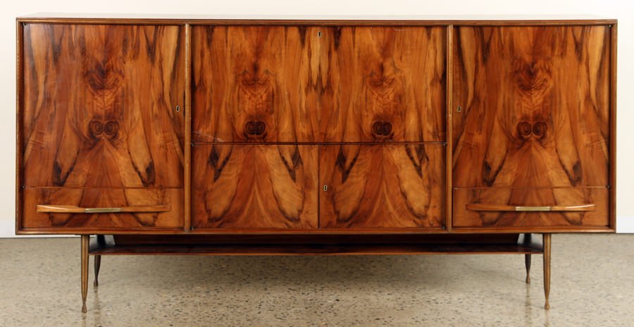 MID CENTURY MODERN EXOTIC BURL WOOD BAR SIDEBOARD (1 of 9)