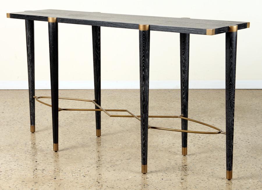 CERUSED OAK CONSOLE TABLE GEOMETRIC STRETCHER (1 of 5)