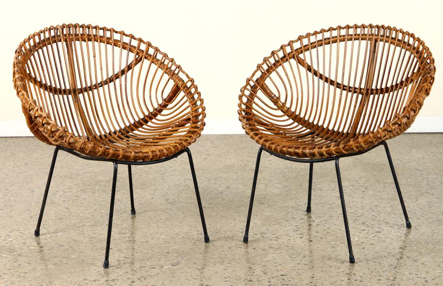 PAIR FRANCO ALBINI STYLE RATTAN DISC FORM CHAIRS (1 of 7)