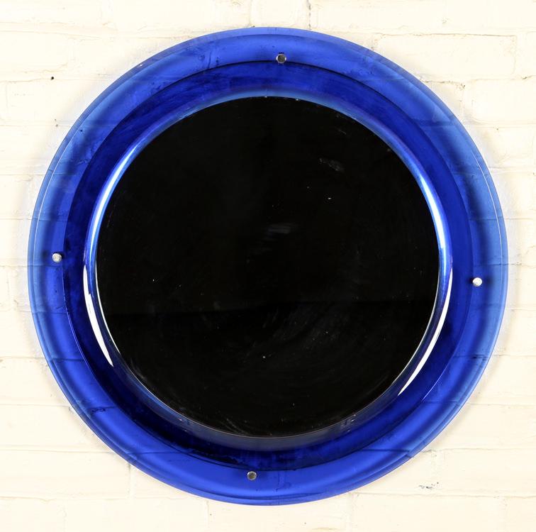 ITALIAN CIRCULAR MIRROR BLUE GLASS BORDER C.1970 (1 of 4)