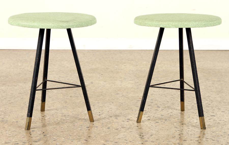PAIR UPHOLSTERED ITALIAN IRON STOOLS C.1950 (1 of 4)