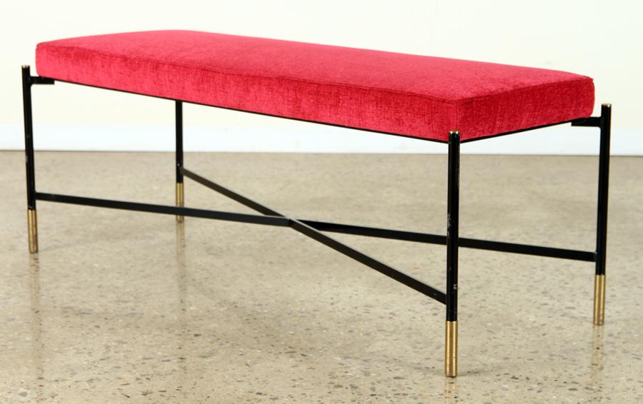 ITALIAN UPHOLSTERED BENCH BRASS TRIMMED FEET (1 of 4)