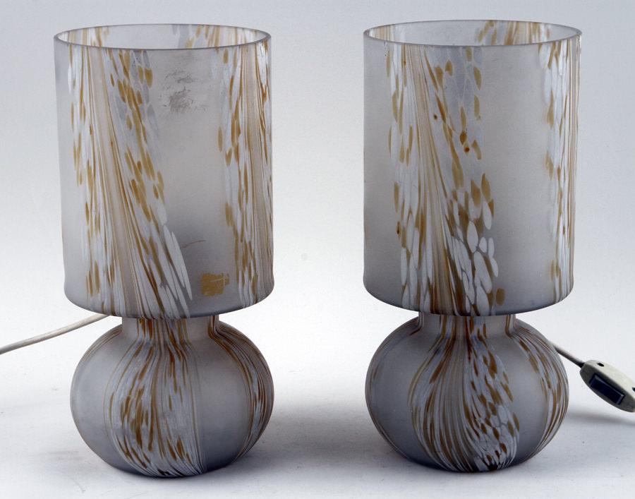 UNUSUAL PAIR ITALIAN GLASS TABLE LAMPS 1960 (1 of 4)