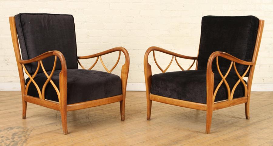 PAIR PAOLO BUFFA UPHOLSTERED OPEN ARM CHAIRS 1950 (1 of 5)