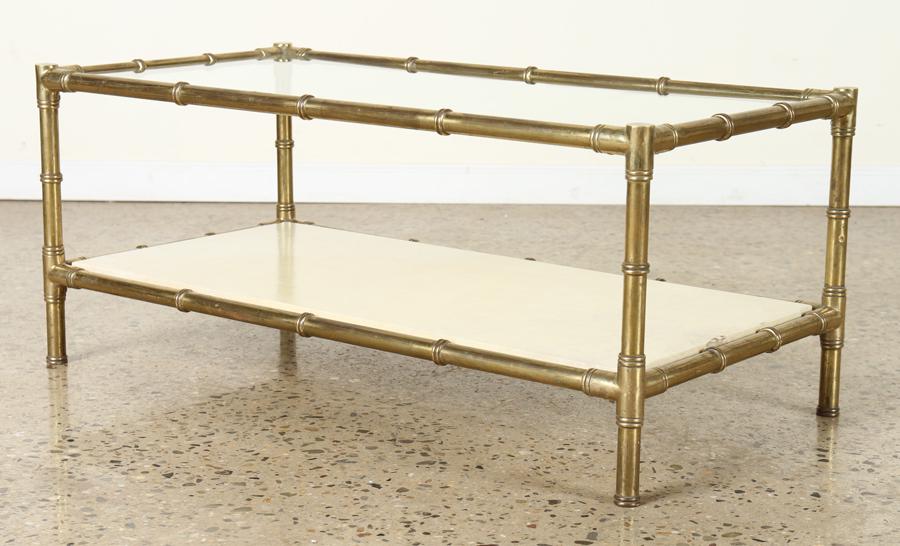 BAMBOO STYLE BRASS COFFEE TABLE PARCHMENT SHELF (1 of 5)