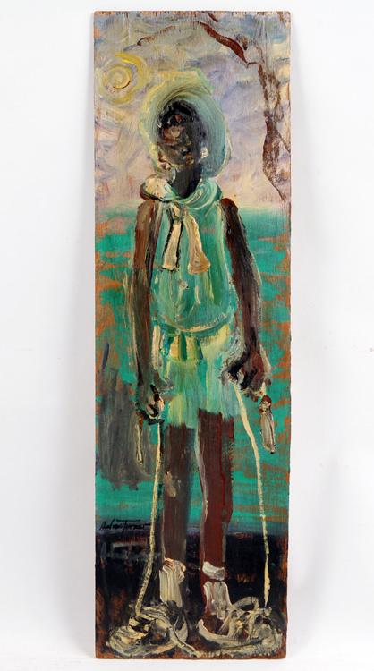 ANDREW TURNER "GIRL IN GREEN DRESS" OIL PLYWOOD (1 of 5)