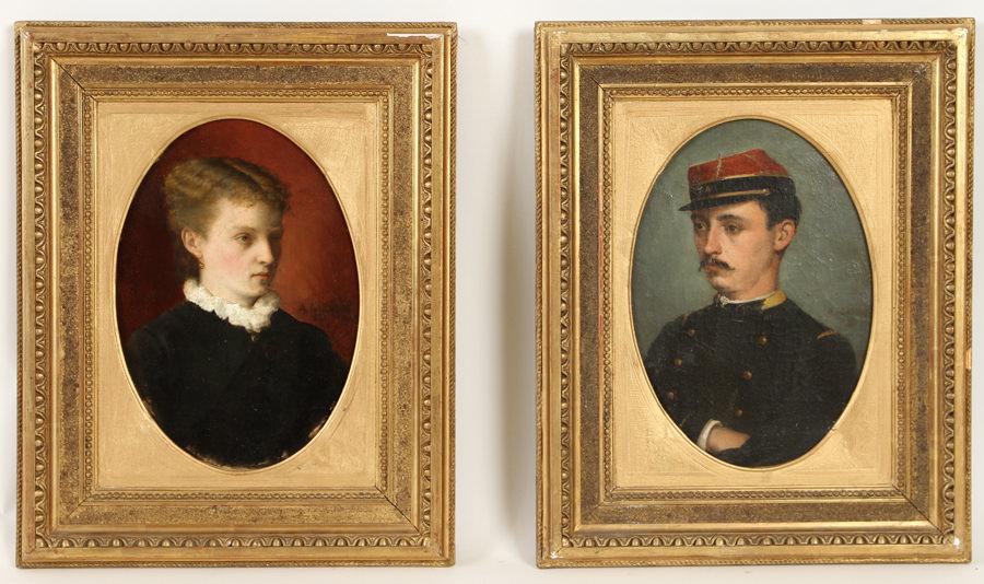 TWO ANTIQUE OVAL OIL ON CANVAS PORTRAIT PAINTINGS (1 of 6)