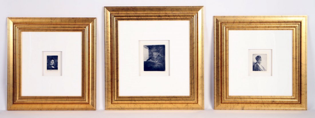 COLLECTION 3 FRAMED REMBRANDT VAN RIJN ETCHINGS (1 of 5)