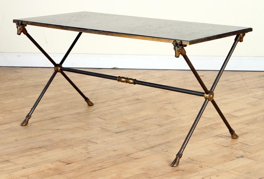 BRONZE STEEL MARBLE TOP COFFEE TABLE BY JANSEN (1 of 6)