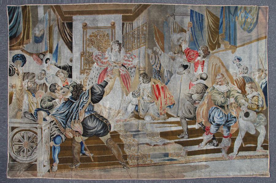 MONUMENTAL 19TH C. NEEDLEWORK QUEEN HOLDING COURT (1 of 11)