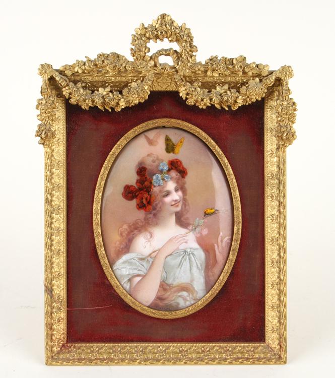 ART NOUVEAU ENAMEL PORTRAIT SIGNED T.LEROY (1 of 6)