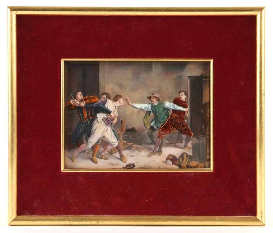 FRENCH ENAMEL PLAQUE "LA RIXE" AFTER MEISSONIER (1 of 7)