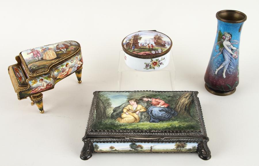 FOUR FRENCH ENAMEL DECORATED OBJECTS C.1900 (1 of 10)