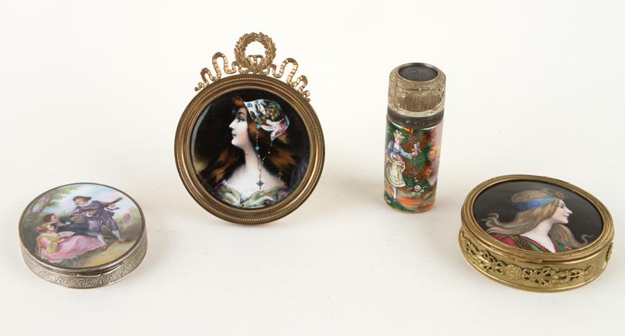 FOUR 19TH C FRENCH ENAMEL DECORATED DRESSER ITEMS (1 of 7)