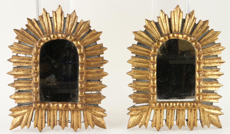 PAIR GILT CARVED MIRRORS STARBURST GLASS BORDER (1 of 5)