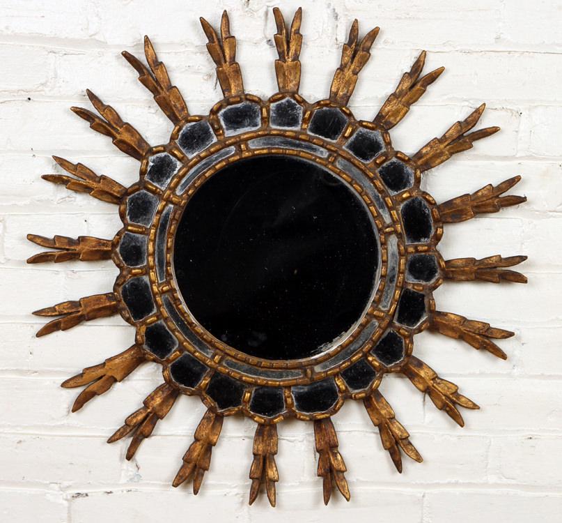 SEGMENTED CARVED AND GILT WOOD SUNBURST MIRROR (1 of 3)