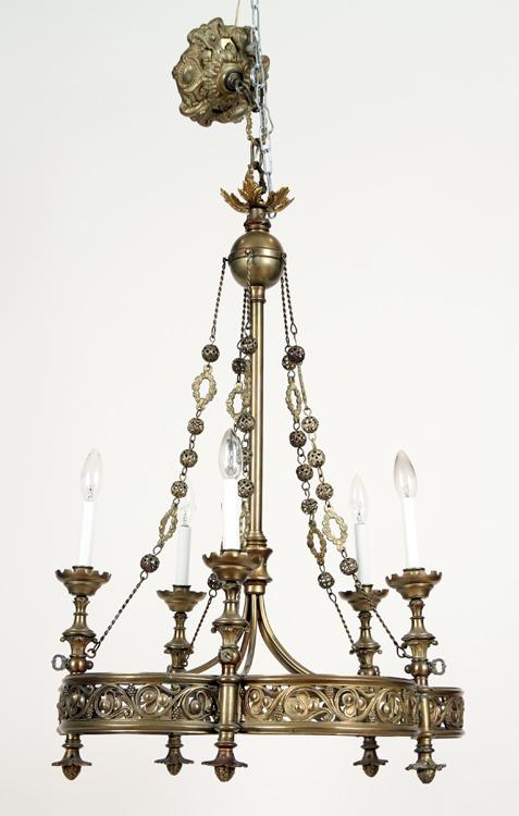NEO-GOTHIC STYLE FIVE ARM BRONZE CHANDELIER C1890 (1 of 7)