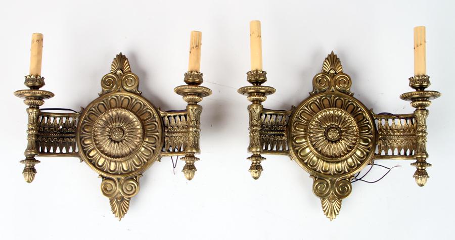 PAIR NEOCLASSICAL STYLE TWO ARM BRONZE SCONCES (1 of 5)