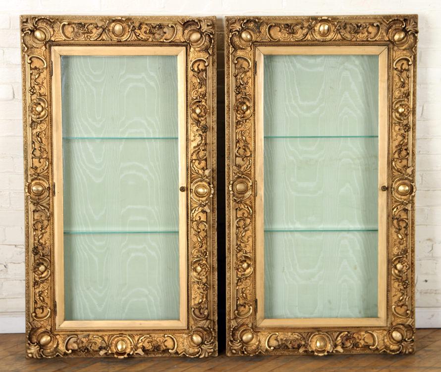 PAIR GOLD GILT GESSO WALL HANGING VITRINES C.1900 (1 of 6)