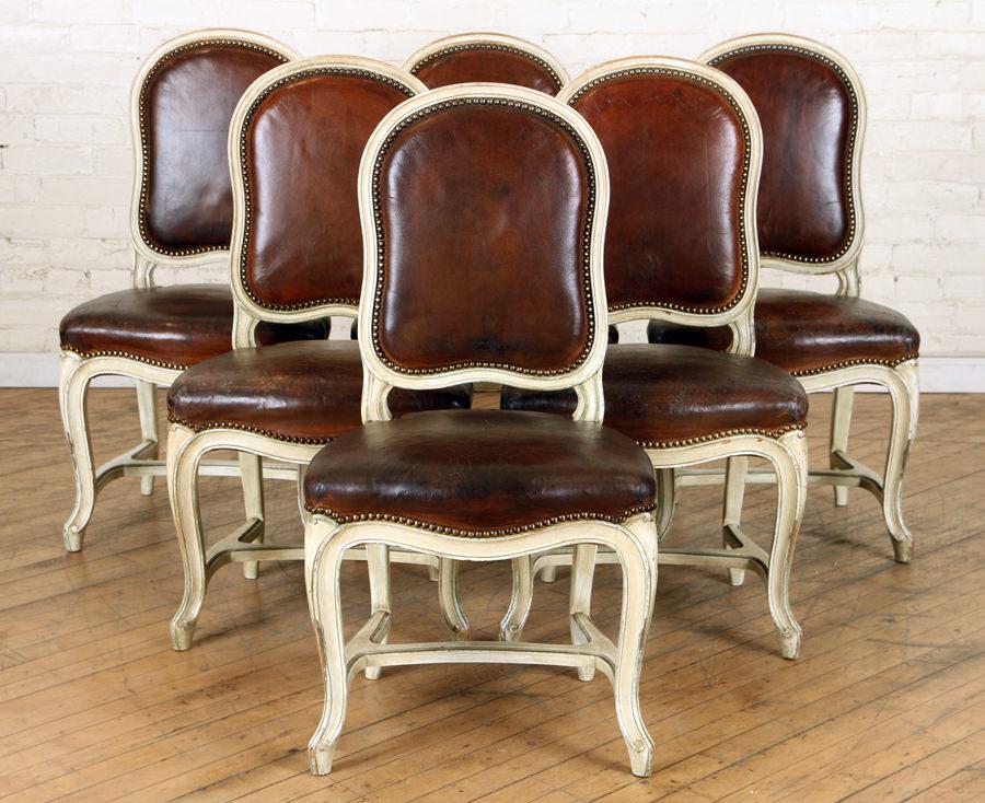 SET 6 LOUIS XVI STYLE DINING CHAIRS LEATHER C1910 (1 of 7)