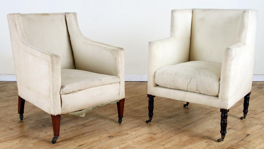 SET TWO 19TH C. LIBRARY CHAIRS IN MUSLIN FABRIC (1 of 6)