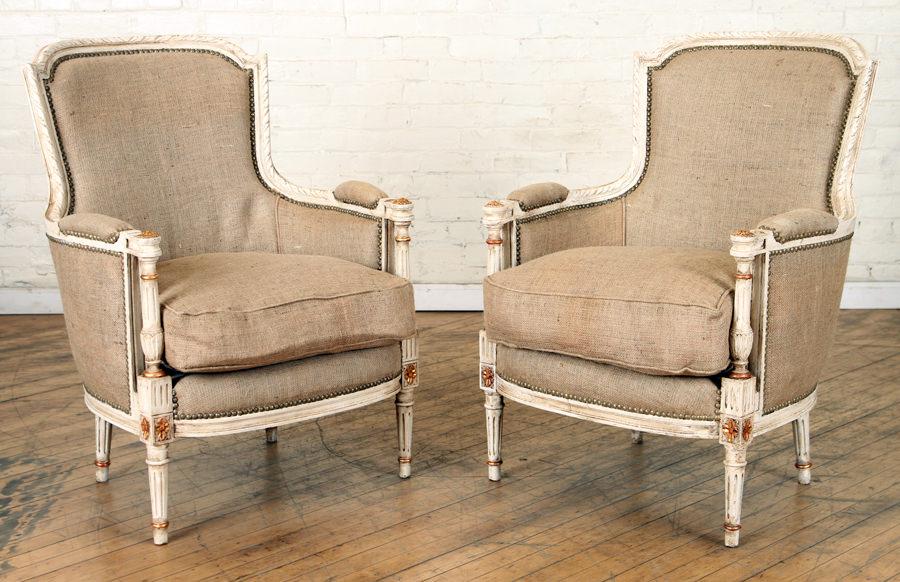 PAIR GILT BERGERE CHAIRS LOUIS XVI STYLE C.1940 (1 of 7)