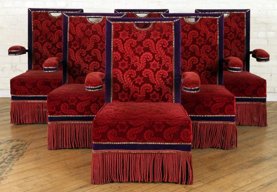 SET 6 VELVET UPHOLSTERED ARM CHAIRS FLOATING ARMS (1 of 8)