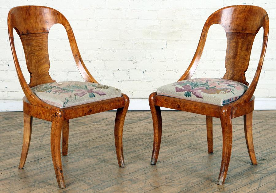 PAIR FRENCH ELM GONDOLA FORM CHAIRS C.1840 (1 of 7)