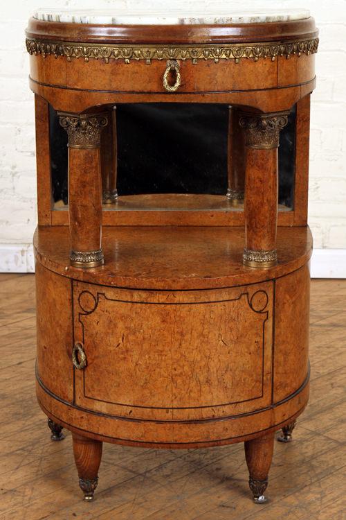 FRENCH BURL WALNUT MARBLE TOP STAND C.1920 (1 of 6)