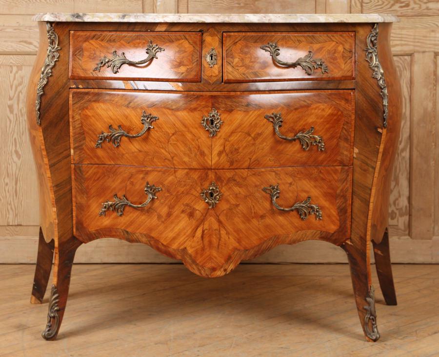 FRENCH LOUIS XV-STYLE MARQUETRY BOMBE CHEST (1 of 6)