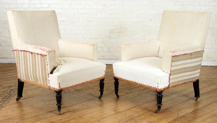 PAIR FRENCH 19TH C. NAPOLEON III LIBRARY CHAIRS (1 of 6)