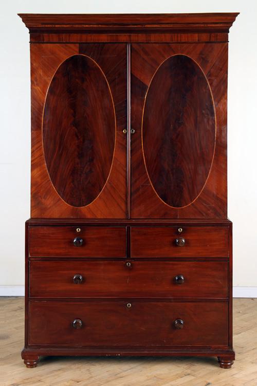 19TH CENTURY TWO PART MAHOGANY LINEN PRESS (1 of 7)