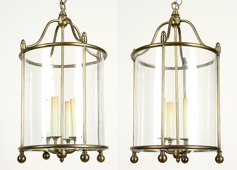 PAIR BRASS CURVED GLASS LANTERNS C.19340 (1 of 6)